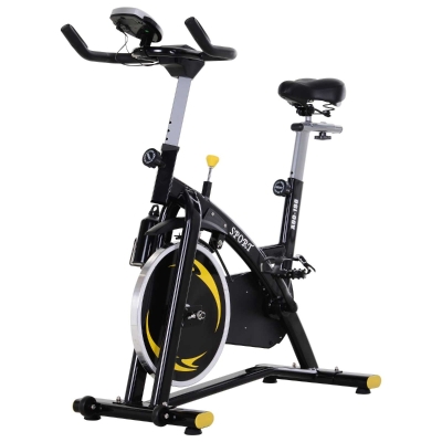 HOMCOM Bicicleta estática profissional de spinning com Tela LCD Assento ajustável 47x120x104,5-117cm Preto e Amarelo
