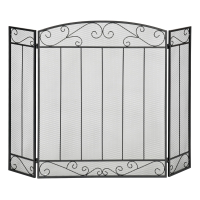 HOMCOM Frente de Lareira Dobrável Frente para Lareira com 3 Painéis Dobradiças Estrutura de Metal e Arame Decorativo 105x80,5cm Preto