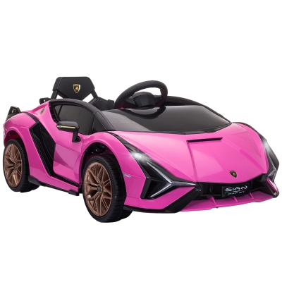 HOMCOM Carro Elétrico Lamborghini SIAN 12V para Crianças acima de 3 Anos com Controle Remoto Abertura da Porta Música MP3 USB e Faróis 108x62x40cm Rosa