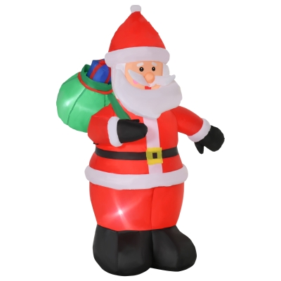 HOMCOM Papai Noel Inflável com Saco de Presentes com Luzes LED e Inflador Elétrico Decoração de Natal para Exteriores Interiores 110x95x150cm Multicor