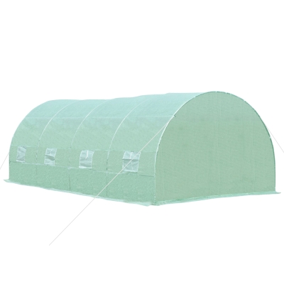 Outsunny Estufa Tipo Túnel 600x300x200cm com Porta Enrolável 8 Janelas Cobertura de PE 140g/m² e Tubo de Aço para Cultivos de Plantas Verduras Verde