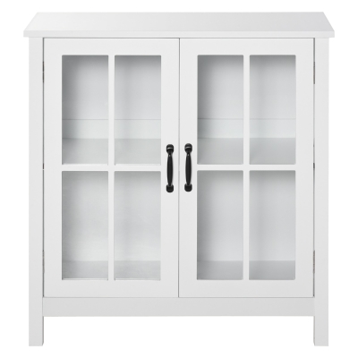 HOMCOM Aparador com 2 portas de vidro temperado Prateleira ajustável Armário multiuso 80x40x85,3 cm Branco