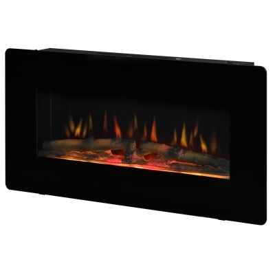HOMCOM Lareira Elétrica de Parede 1800-2000W com Controle Remoto Simulação de Chama com Brilho Regulável Termostato e Temporizador para Salas de 30m² 91,4x11x44cm Preto