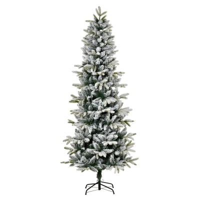 HOMCOM Árvore de Natal Ø105x210cm Neve Artificial com 784 Pontas de Ramos Ignífugos e Suporte de Aço Decoração de Natal para Interiores Verde e Branco