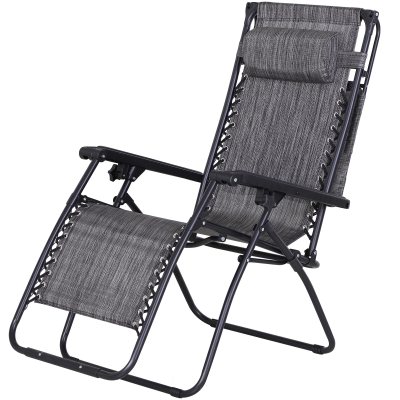 Outsunny Espreguiçadeira Dobrável Gravidade Zero com Toldo Apoio para os Braços Espreguiçadeira Reclinável com Bandeja Removível 90x67x110cm Cinza