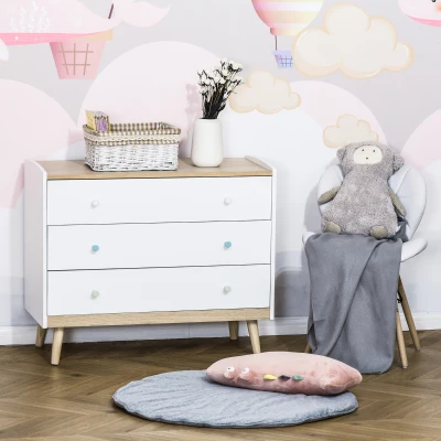HOMCOM Cómoda Infantil com 3 Gavetas Pés de Madeira amplo espaço de Armazenamento para Brinquedos Roupa Livros 90x40x75,2cm Branco