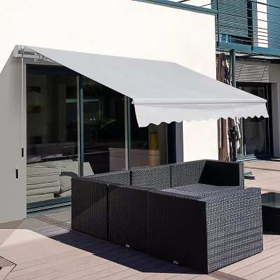 Outsunny Toldo Manual 3,5x2,5 m de Alumínio Toldo de Varanda Pátio com Manivela Resistente a Água Proteção Solar UV Branco