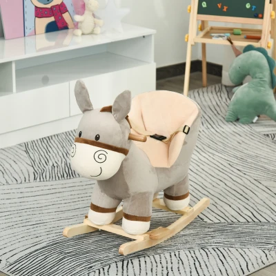HOMCOM Baloiço Infantil em Forma de Burro para Bebés 18-36 Meses com Som Cinto de Segurança Apoio para os Pés 61x34x58 cm Cinza