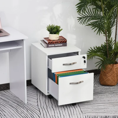HOMCOM Bloco de Gavetas para Escritório Móvel de Arquivos com 5 Rodas Fechadura para Secretária Casa 40x45.5x52.5 cm Branco
