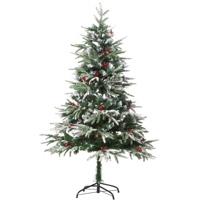 HOMCOM Árvore de Natal Artificial 150 cm Altura com 56 Bagas 451 Galhos de PE e PVC Base Dobrável e Suporte Metálico Decoração de Natal Verde