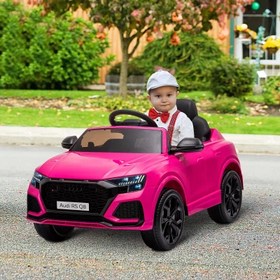 HOMCOM Carro Elétrico Infantil para 3-5 anos Licença Audi RS Q8 com Bateria 6V Controle a Distância Música MP3 Buzina e Luzes Velocidade Máx. 3km/h 101x62x51cm Rosa