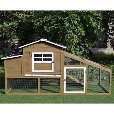 PawHut Galinheiro de Madeira Exterior Gaiola para 2-4 Galinhas com Grade de Arame Tetos Asfálticos Ninho Bandeja Removível Rampa e Zona Aberta 200x80x105cm Natural e Preto