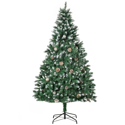 HOMCOM Árvore de Natal Artificial Ø90x180cm com 1111 Ramos de PVC e 59 Pinhas Base Dobrável e Suporte de Aço Decoração de Natal para Interiores Verde