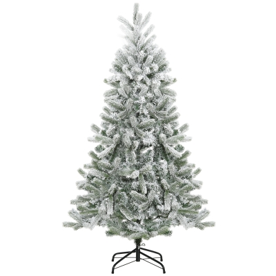 HOMCOM Árvore de Natal Nevada Artificial 150cm com 521 Ramos PVC e PE Base Dobrável e Suporte de Metal Decoração de Natal para Interiores Ø90x150cm Verde e Branco