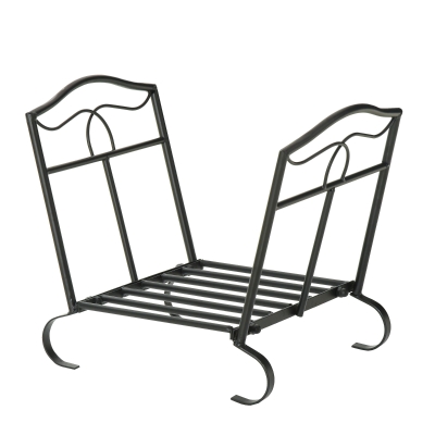 Outsunny Suporte para Lenha Metálico Porta Lenha Exterior e Interior com Grade e Base Elevada Carga Máxima 40kg 47x30x38cm Preto