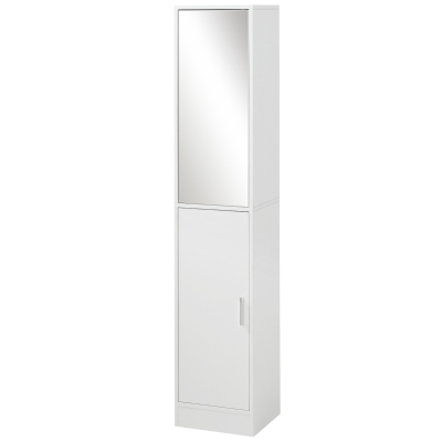 Kleankin Coluna Casa de Banho com Espelho Móvel Alto Casa de Banho com 2 Portas e Prateleiras Interiores Ajustáveis Multiúso para Cozinha Sala de Estar 32x28x162cm Branco