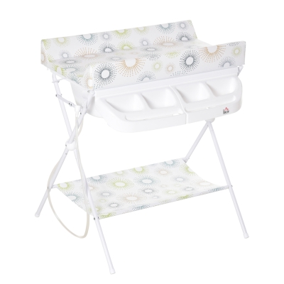 HOMCOM Banheira e Trocador de Fraldas 2 em 1 para Bebés 0-12 Meses Banheira Dobrável com Múltiples Espaços de Armazenamento e Prateleira Inferior Carga máx. 15kg 80x70x95cm Branco