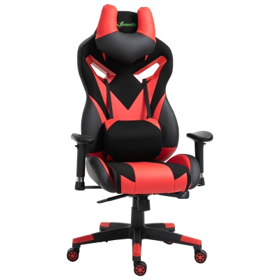 Vinsetto Cadeira de Gaming Ergonômica Cadeira Gamer Giratória com Altura Ajustável Apoio para o Braço Apoio para a Cabeça e Almofada Lombar Removíveis 70x71x125-133cm Vermelha