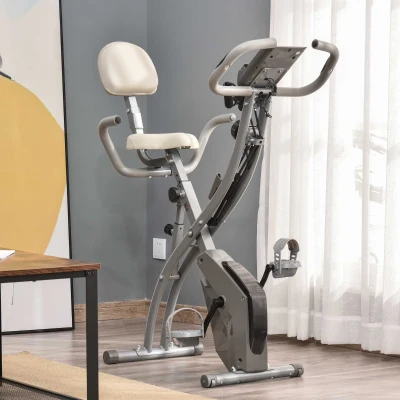 HOMCOM Bicicleta Estática Dobrável com Altura e Resistência Ajustáveis com Tela LCD e Assento com Encosto 51x97x115cm Cinza