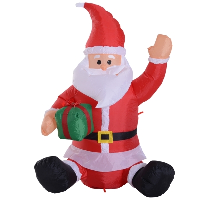 HOMCOM Papai Noel inflável de 1,2 m com presente Decoração de Natal Iluminação LED com ajuste de ventilador interno e externo