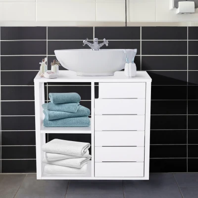 kleankin Móvel para Lavatório Pousar Suspenso com 2 Prateleiras Abertas e Armário com Prateleira Ajustável 60x30x54 cm Branco