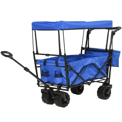 DURHAND Carrinho de praia dobrável com toldo Guiador telescópico 110x56x101cm Azul