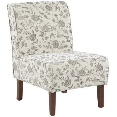 HOMCOM Cadeira individual tipo poltrona sem apoio de braços com assento acolchoado e pernas de madeira 57x76x83,5 cm estampa floral