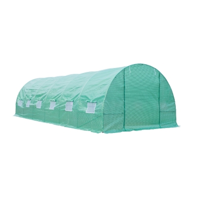 Outsunny Estufa tipo Túnel 8x3x2m Aço e PE 140 g/m² Estufa para Cultivo de Plantas Tomates Verduras com 12 Janelas e Porta Enroláveis Verde