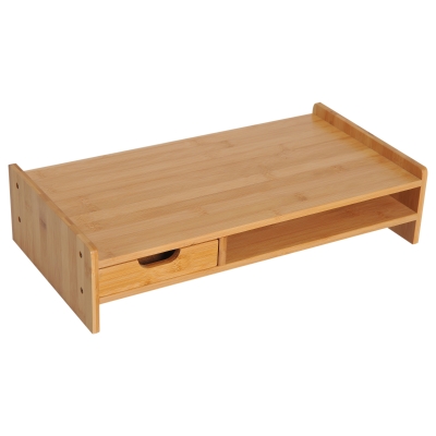 HOMCOM Suporte para Monitor de Bambu Secretária para Computador Portátil Organizador de Secretária 49x25,5x11,5 cm