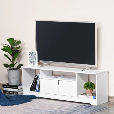HOMCOM Móvel de TV para Televisores de até 42” Móvel de Sala de Estar Moderno com Armário de Dupla Porta e 3 Compartimentos Abertos 120x30x41cm Branco