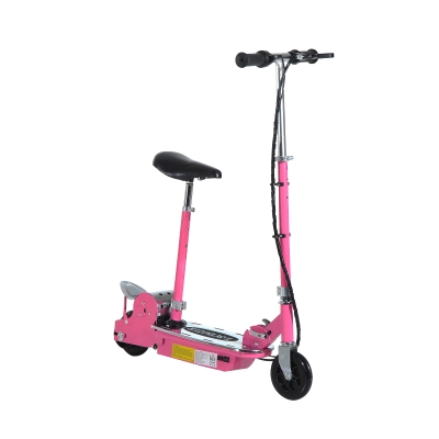 HOMCOM Trotinete Elétrica Dobrável para Crianças acima de 7 Anos com Guiador e Assento Ajustáveis 120W Velocidade Máxima 10km/h Carga Máxima 50kg 81,5x38x94cm Rosa