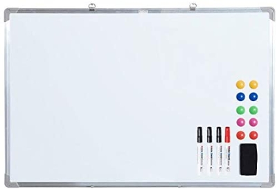 HOMCOM Quadro Magnético com Bandeja 10 Ímás 1 Apagador e 4 Marcadores 90x60cm Branco