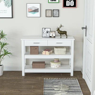 HOMCOM Mesa consola tipo aparador de estilo moderno com 2 gavetas e prateleiras inferiores 105x40x76 cm Branco