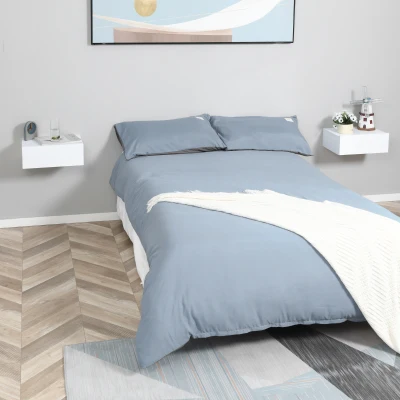 HOMCOM Conjunto de 2 Mesas de Cabeceira com 1 Gaveta Desenho Montado na Parede Estilo Moderno para Dormitório 40x30x15cm Branco