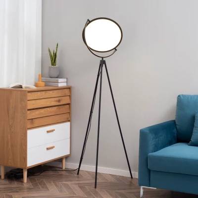 HOMCOM Candeeiro de Pé Moderno Candeeiro de Pé com Luz LED de 20W Ecrã Giratório Tripé de Metal e Interruptor de Pé para Sala de Estar Dormitório Escritórios 60x60x163cm Preto
