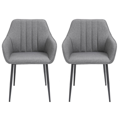 HOMCOM Conjunto de 2 cadeiras de jantar decorativas estofadas em linho com encosto ergonômico, braços e pernas de metal 59,5x56,5x81 cm cinza