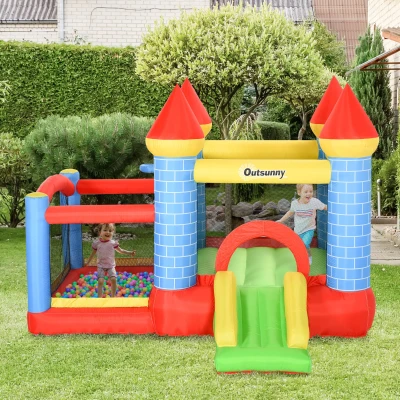 Outsunny Castelo inflável infantil com escorrega cama de salto insuflador e bolsa de transporte para interior e exterior 280x260x210 cm Multicolor