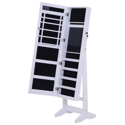 HOMCOM Armário para Joias 20 Luzes de LED Reclinável Fechadura Madeira 40x37x146cm Branco