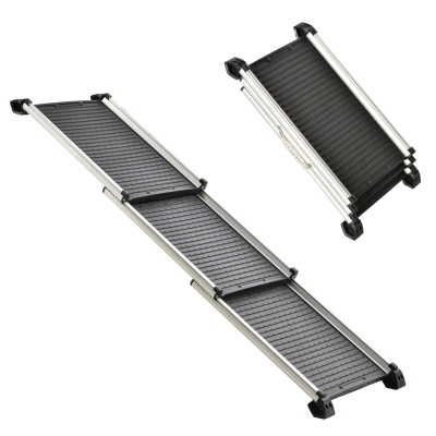 PawHut Rampa dobrável em liga de alumínio para animais de estimação com trilhos laterais antiderrapantes e alça de transporte fácil 159x42x11,5 cm Preto