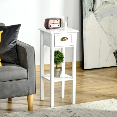 HOMCOM Mesa de Apoio com Gaveta e Prateleira de Armazenamento Estilo Moderno 30x30x75cm Branco