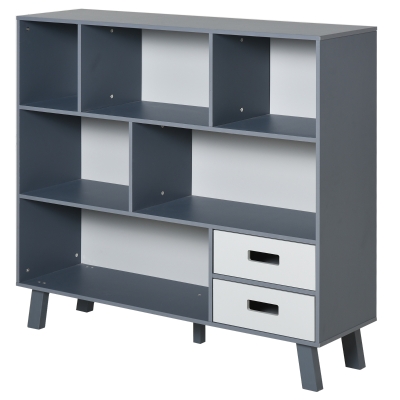 HOMCOM Estante com 6 Compartimentos e 2 Gavetas para escritorio quarto 105x30x96 cm Azul e Cinza