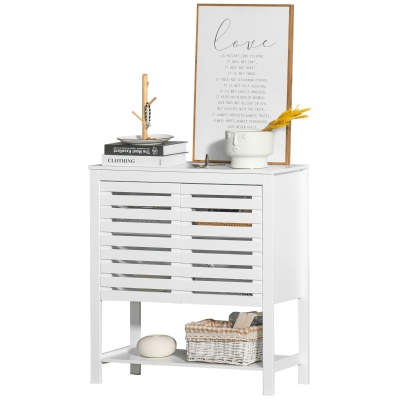 HOMCOM Mesa Consola com armário de porta prateleira ajustável e Prateleira Inferior Minimalista para sala de estar corredor 76x30x81cm Branco