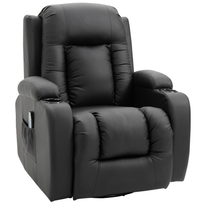 HOMCOM Cadeira de massagem Reclinável até 150° Cadeira de relaxamento com 8 pontos de massagem vibratória Função de aquecimento lombar Controle remoto 90x93x103 cm Preto