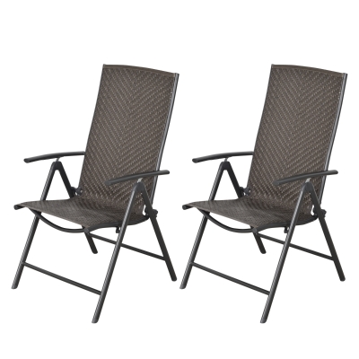 Outsunny Conjunto de 2 cadeiras dobráveis de vime para jardim com encosto alto e ajustável 7 posições para terraço 57x67,5x104 cm Cinza