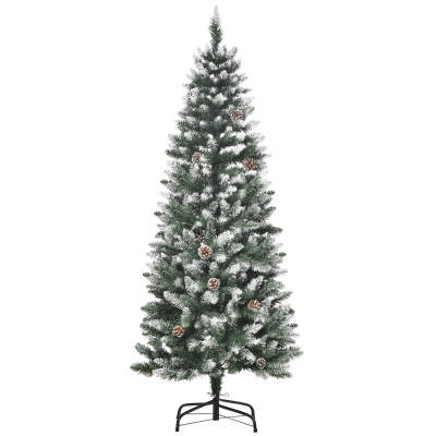 HOMCOM Árvore de Natal Artificial Ø55x150cm com 464 Ramas e 28 Pinhas Folhas de PVC Base Dobrável e Suporte Metálico Decoração de Natal para Interiores Verde