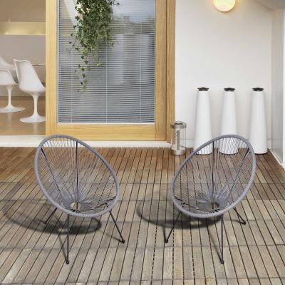 Outsunny Conjunto de 2 Cadeiras de Jardim Acapulco de Vime Forma Oval com Encosto Alto para Interior Exterior 73x77x87 cm Cinza