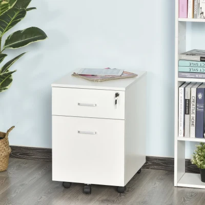 Vinsetto Bloco de Gavetas de Madeira Móvel para Arquivos no Escritório com 5 Rodas para Escritório Secretaria 40x49x58 cm Branco