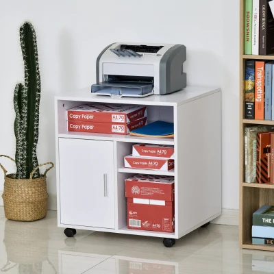 HOMCOM Armário de Escritório para Impressora Multifuncional com Prateleiras e Amplo Espaço de Armazenamento 60x50x65,5 cm Branco