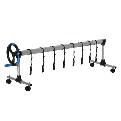 Outsunny Enrolador de Capas para Piscina com Tubo Telescópico Ajustável 2-6m de Aluminio e 8 Correias de Fixação 4 Rodas com Freio 600x58x62cm Prata
