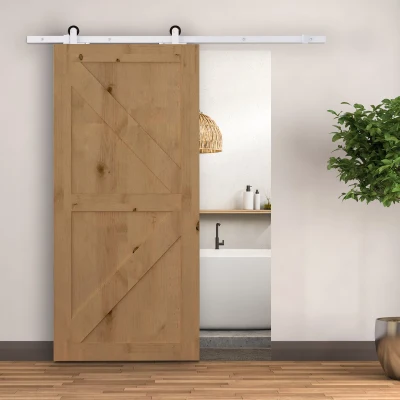 HOMCOM Ferragens para Porta Corredeira Kit de Acessórios para Porta Corredeira de Madeira com Guia de Chão Trilho de Aço de Carbono Branco